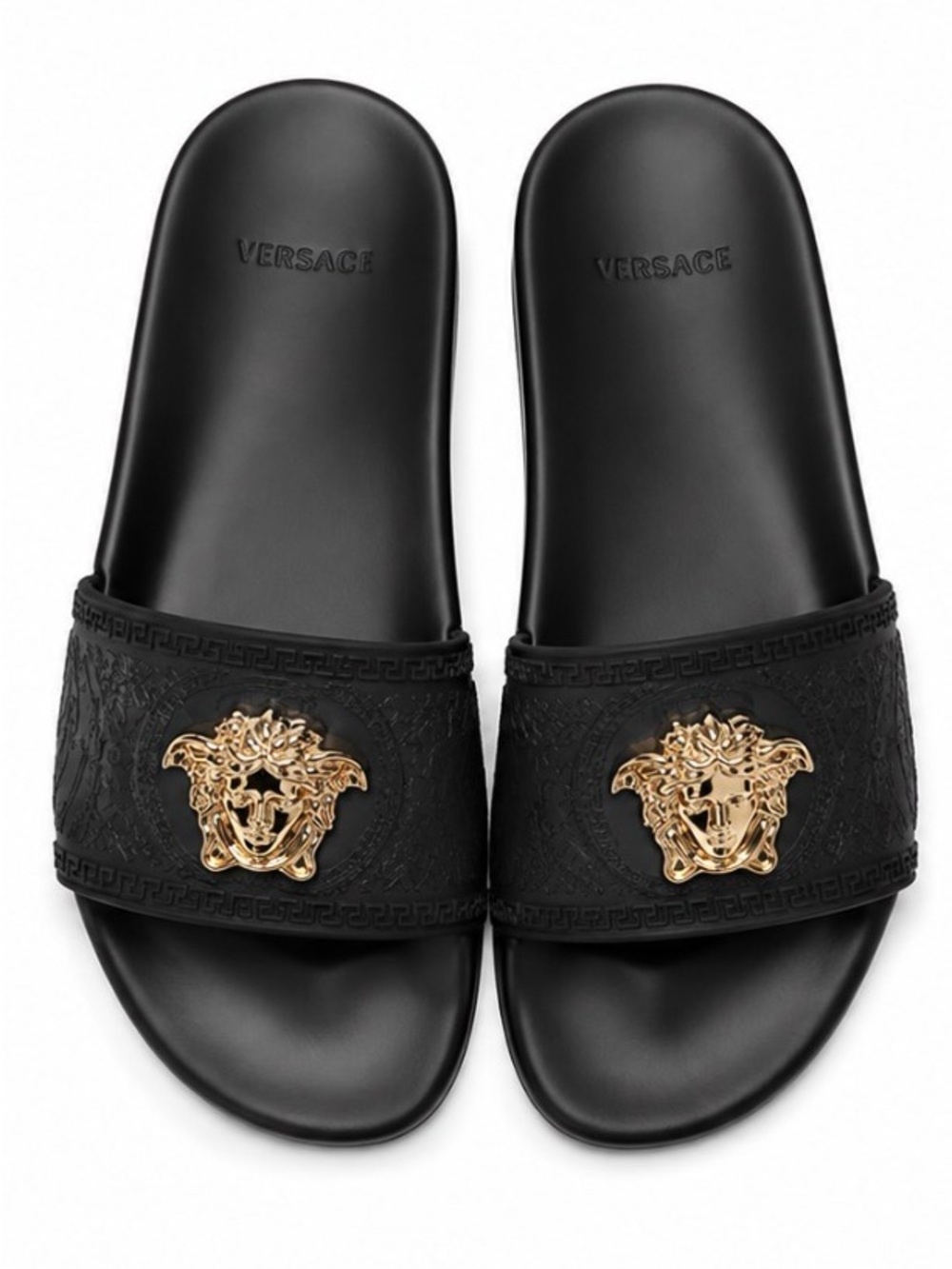 Versace Medusa Pool Slides Women’s US 6 EU 36 Black Gold Barocco NIB Luxury
